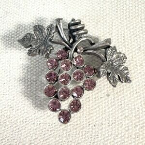 Lia Sophia Grape Brooch Pink Rhinestones Silver-Tone Spring Colors‎